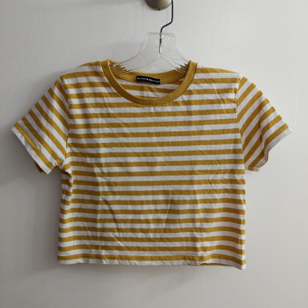 Brandy Melville yellow mustard striped crop top